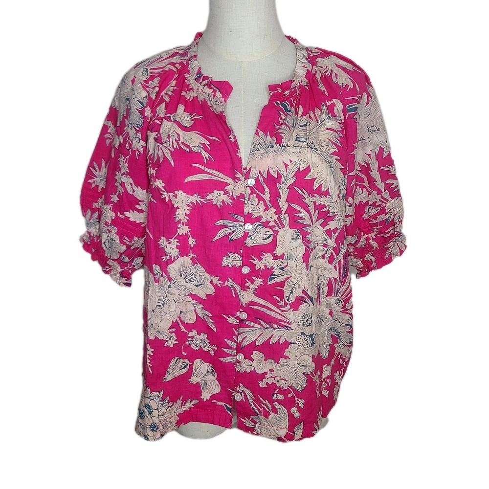Dylan Clothing‎ Mia Floral Blouse Pink Size XSmall Preppy 100% Cotton Top